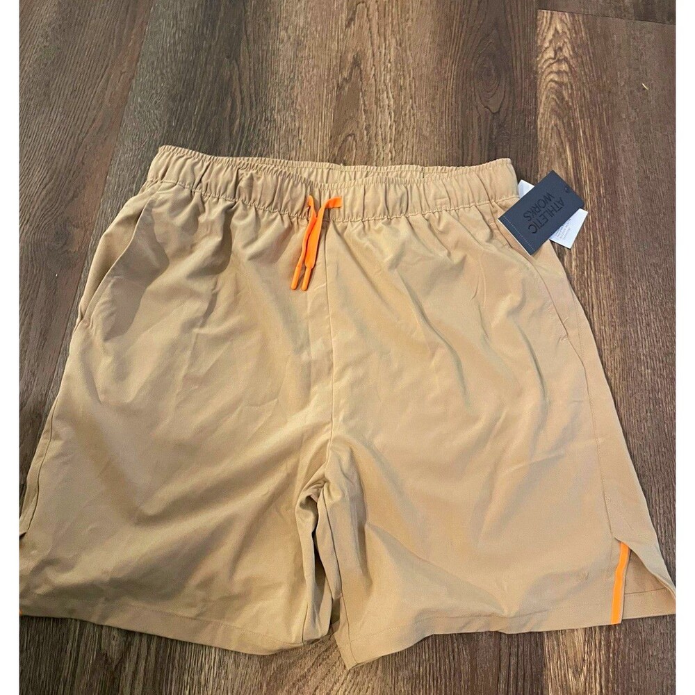 Athletic Works Men's Beige Solid Woven Polyester Shorts Size 2x Drawstring